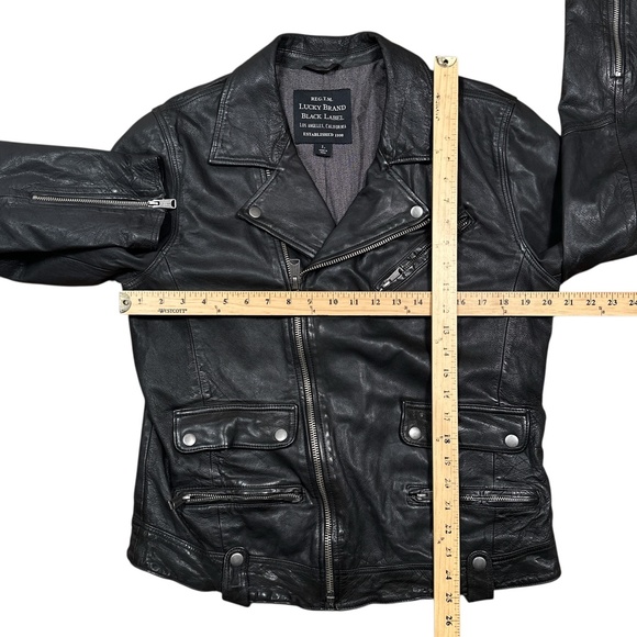 Lucky Brand Black Label Titan Slim Leather Moto Brando Jacket Black Mens Large - Picture 12 of 12